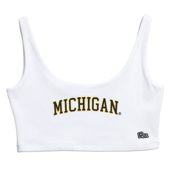 University of Michigan Wolverines Women's Scoop Neck Crop Top White