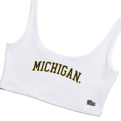 University of Michigan Wolverines Women's Scoop Neck Crop Top White