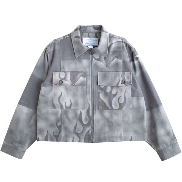 Flaming Dolphins Trucker Jacket Grey