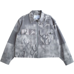 Flaming Dolphins Trucker Jacket Grey