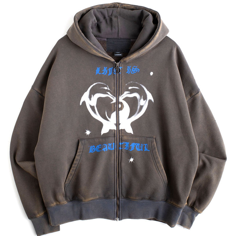 Beautiful Life Zip Hoodie Vintage Grey