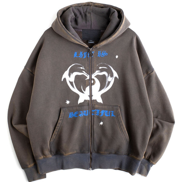 Beautiful Life Zip Hoodie Vintage Grey