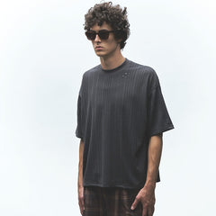 Stripe Knit SS T-Shirt Charcoal