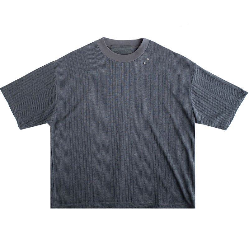 Stripe Knit SS T-Shirt Charcoal