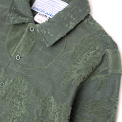 Symbols Terry Towelling Long Sleeve Button Up Olive