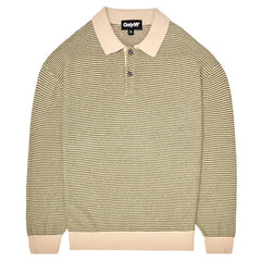 Linen Stripe Knit Polo Natural / Mallard