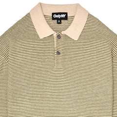 Linen Stripe Knit Polo Natural / Mallard