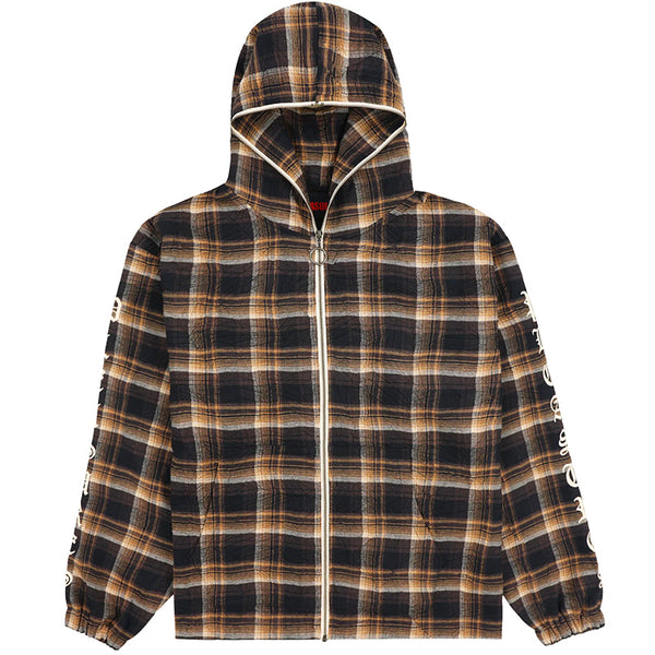 Groove Zip Poncho Hoodie Brown Plaid