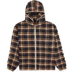 Groove Zip Poncho Hoodie Brown Plaid