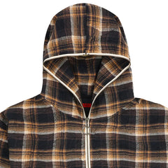 Groove Zip Poncho Hoodie Brown Plaid