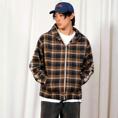 Groove Zip Poncho Hoodie Brown Plaid
