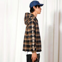 Groove Zip Poncho Hoodie Brown Plaid