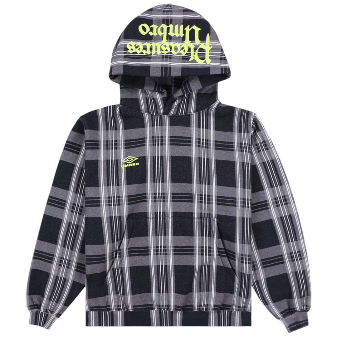 PLEASURES x Umbro Spine Plaid Hoodie Black
