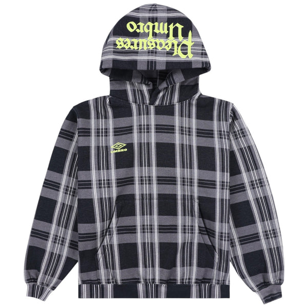 PLEASURES x Umbro Spine Plaid Hoodie Black