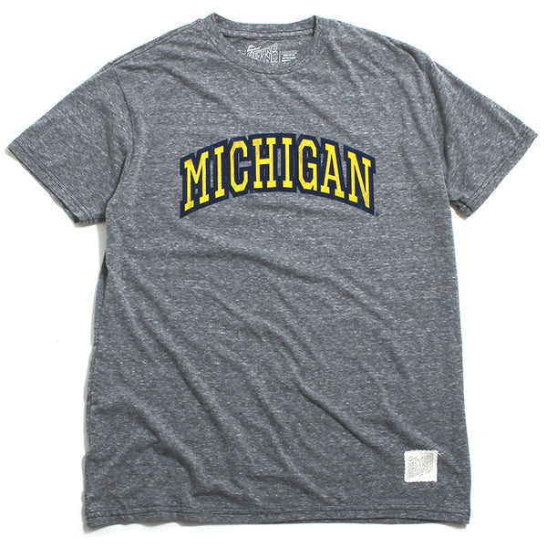 University of Michigan Thick Outline Arch Tri-Blend T-Shirt Streaky Grey