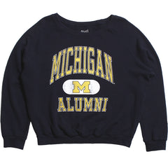University of Michigan Wolverines Women's Alumni Arch & Block M French Terry Crewneck Sweatshirt Navy