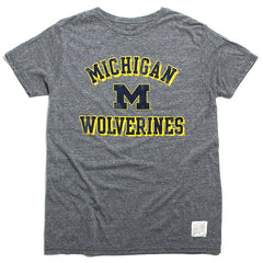 University of Michigan Wolverines Arch & Block M Text Tri-Blend T-Shirt Streaky Grey