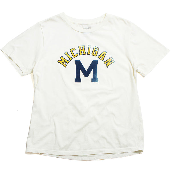 University of Michigan Wolverines Women's Arch & Skinny M T-Shirt Vintage White