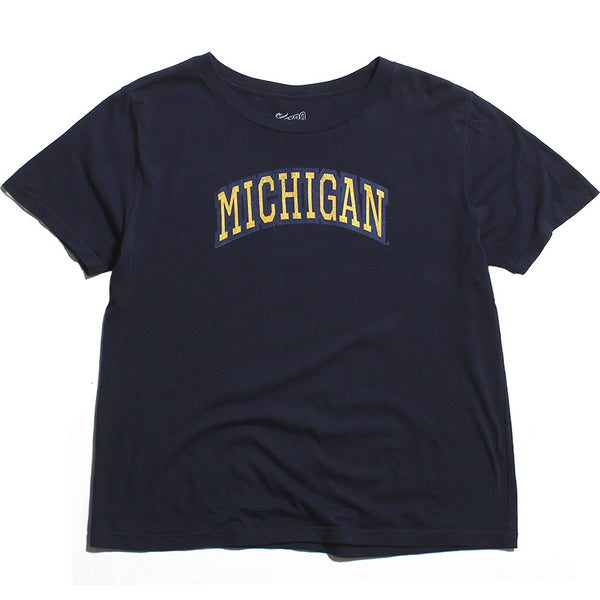 University of Michigan Wolverines Women's Faded Thick Outline Arch T-Shirt Navy