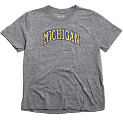 University of Michigan Wolverines Women's Faded Thick Outline Arch Tri-Blend T-Shirt Streaky Grey