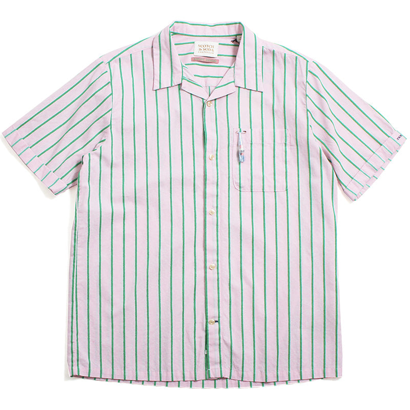 Toweling Striped Camp Shirt Pink / Green