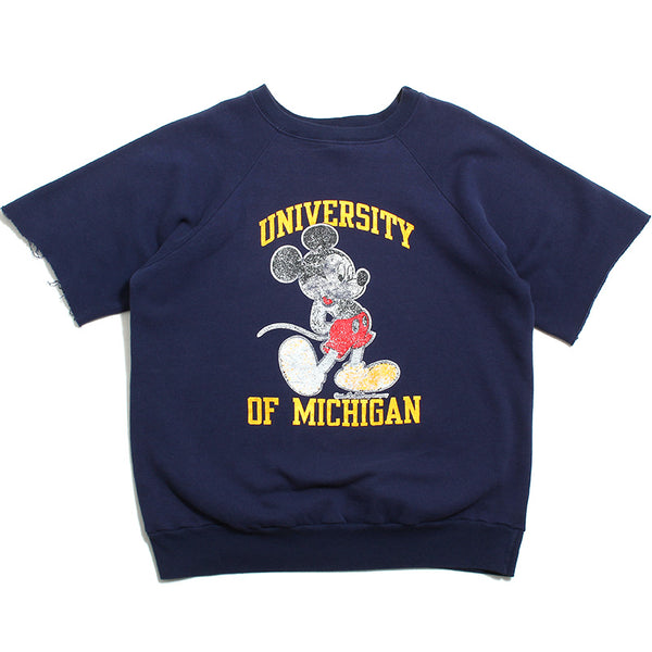 University of Michigan Mickey Mouse Cracked Cut Off Champion Crewneck Sweatshirt Navy (XL)