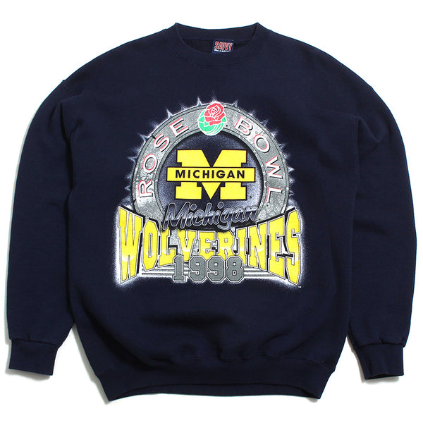 University of Michigan 1998 Rose Bowl Circle Bar M Savvy Crewneck Sweatshirt Navy (Large)