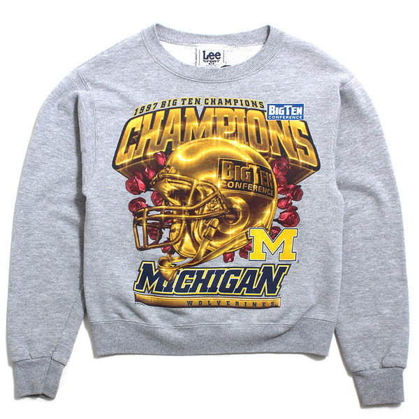 University of Michigan 1997 Big 10 Champs Gold Helmet Lee Sport Crewneck Sweatshirt Grey (Women's Medium)