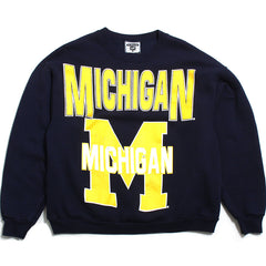 University of Michigan Huge Bar M & Text Lee Crewneck Sweatshirt Navy (Large)