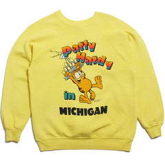 University of Michigan Garfield Party Hardy Dyed Crewneck Sweatshirt Yellow (Medium)