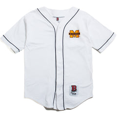 University of Michigan Embroidered Left Chest Bar M BOA Sportswear Baseball Jersey White (Large)