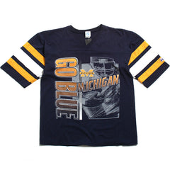 University of Michigan Go Blue & Football Player Logo7 Football Raglan Shirt Navy (Large)