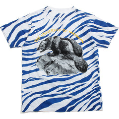 University of Michigan Allover Zebra Print & Silver Wolverine T-Shirt White (Medium)