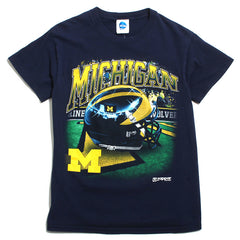 University of Michigan Arch & Shiny Football Helmet NCAA T-Shirt Navy (Small)