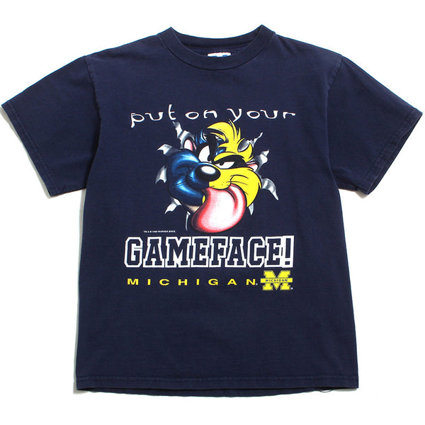 University of Michigan Taz The Tasmanian Devil Looney Tunes Gameface TNT T-Shirt Navy (Youth Large)