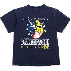 University of Michigan Taz The Tasmanian Devil Looney Tunes Gameface TNT T-Shirt Navy (Youth Large)