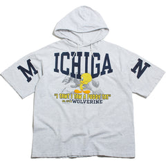 University of Michigan Tweety Bird Looney Tunes Shoulder Print TSI Hooded T-Shirt Ash Grey (XL)