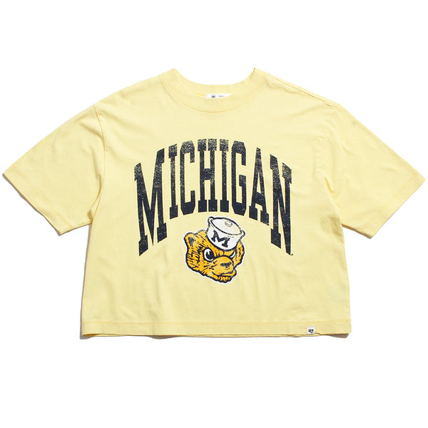 University of Michigan Wolverines Women's Shale Montauk Crop T-Shirt Dusted Maize