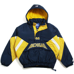 University of Michigan Front Pouch & Back Bar M Starter Puffer Jacket Navy (XL)