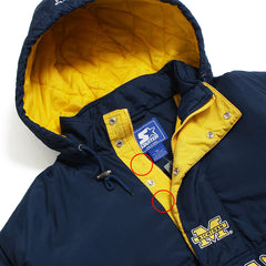 University of Michigan Front Pouch & Back Bar M Starter Puffer Jacket Navy (XL)