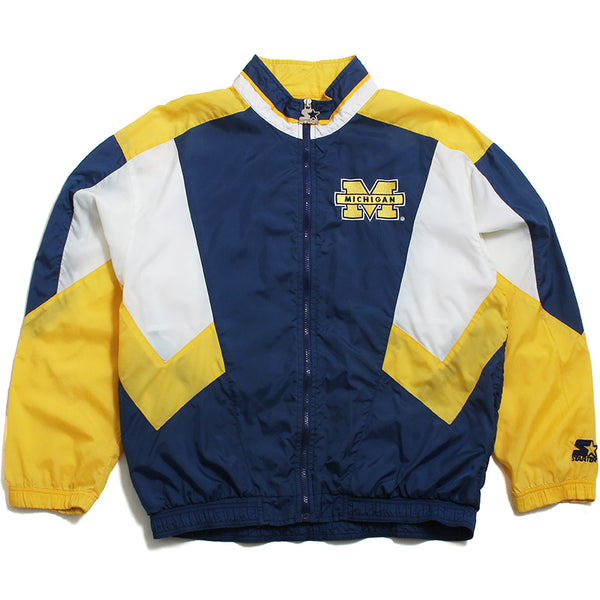 University of Michigan Bar M Paneled Starter Windbreaker Jacket Navy (Large)