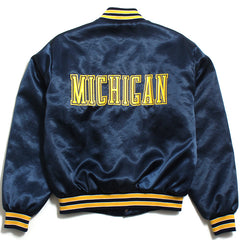 University of Michigan Left Chest Bar M & Back Text Swingster Satin Jacket Navy (Medium)