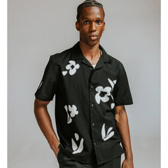 Didcot Abstract Appliqué Short Sleeve Shirt Black / Beige