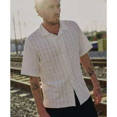 Didcot Open Weave Grid Short-Sleeve Shirt Ecru