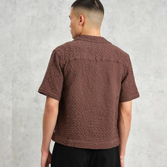 Lido Box Dobby Weave Short-Sleeve Shirt Brown