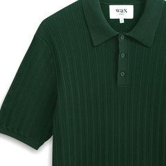 Naples Textured Vertical Knit Polo Shirt Dark Green