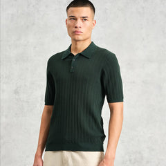 Naples Textured Vertical Knit Polo Shirt Dark Green