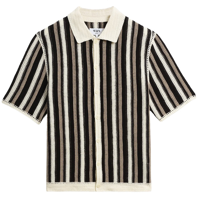 Porto Stripe Crochet Knitted Shirt Ecru / Black