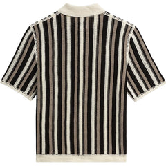 Porto Stripe Crochet Knitted Shirt Ecru / Black
