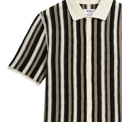 Porto Stripe Crochet Knitted Shirt Ecru / Black